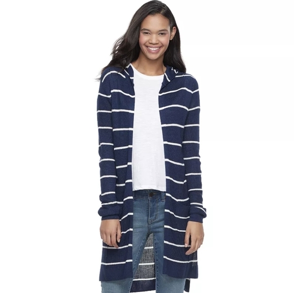 SO Hooded Cardigan with Gray and White Stripes - Picture 7 of 7